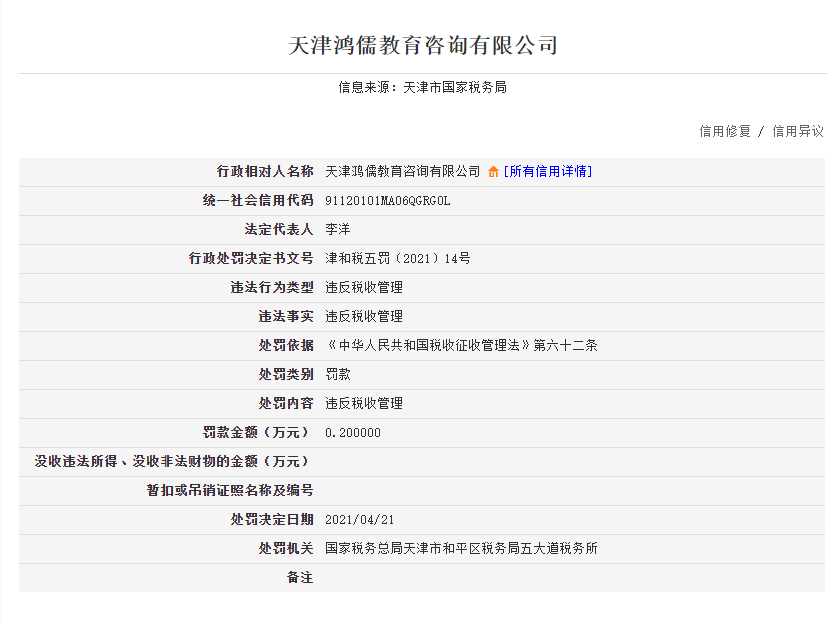 違反稅收管理規(guī)定！天津三家教育咨詢公司被罰！